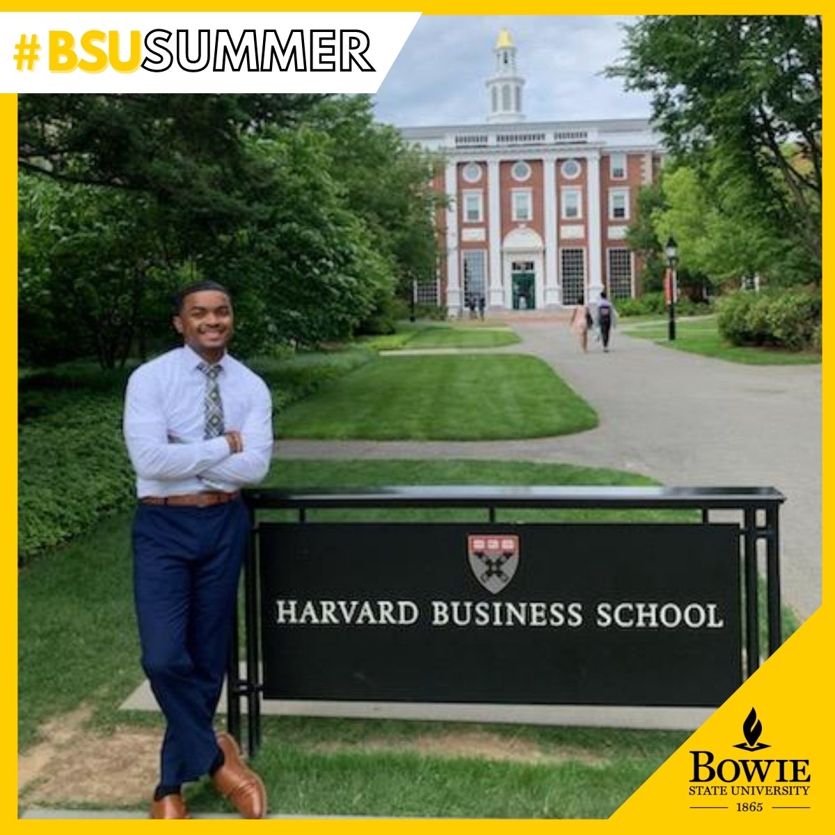 BowieState's tweet photo. Christopher Clay, a #BowieState senior &amp; student at the Entrepreneurship Innovation Center, further enhanced his business education at @HarvardHBS's Summer Venture in Management program. #BSUSummer https://t.co/pGE7Yf2Sdi