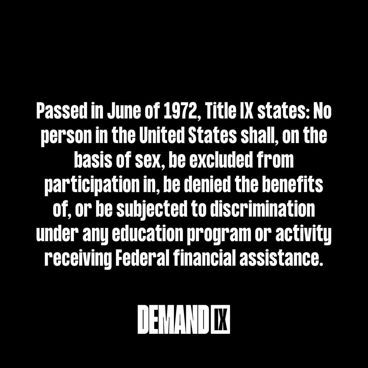 CFA_United's tweet photo. The impact of Title IX's passage 50 years ago is nothing short of historic. It has provided a pathway towards gender equity, but there is still work to do to demand equity for everyone, especially for girls and women of color. 👉 https://t.co/clmGDd8IKK. #DemandNine #Title IX https://t.co/dGlNUhZdwC