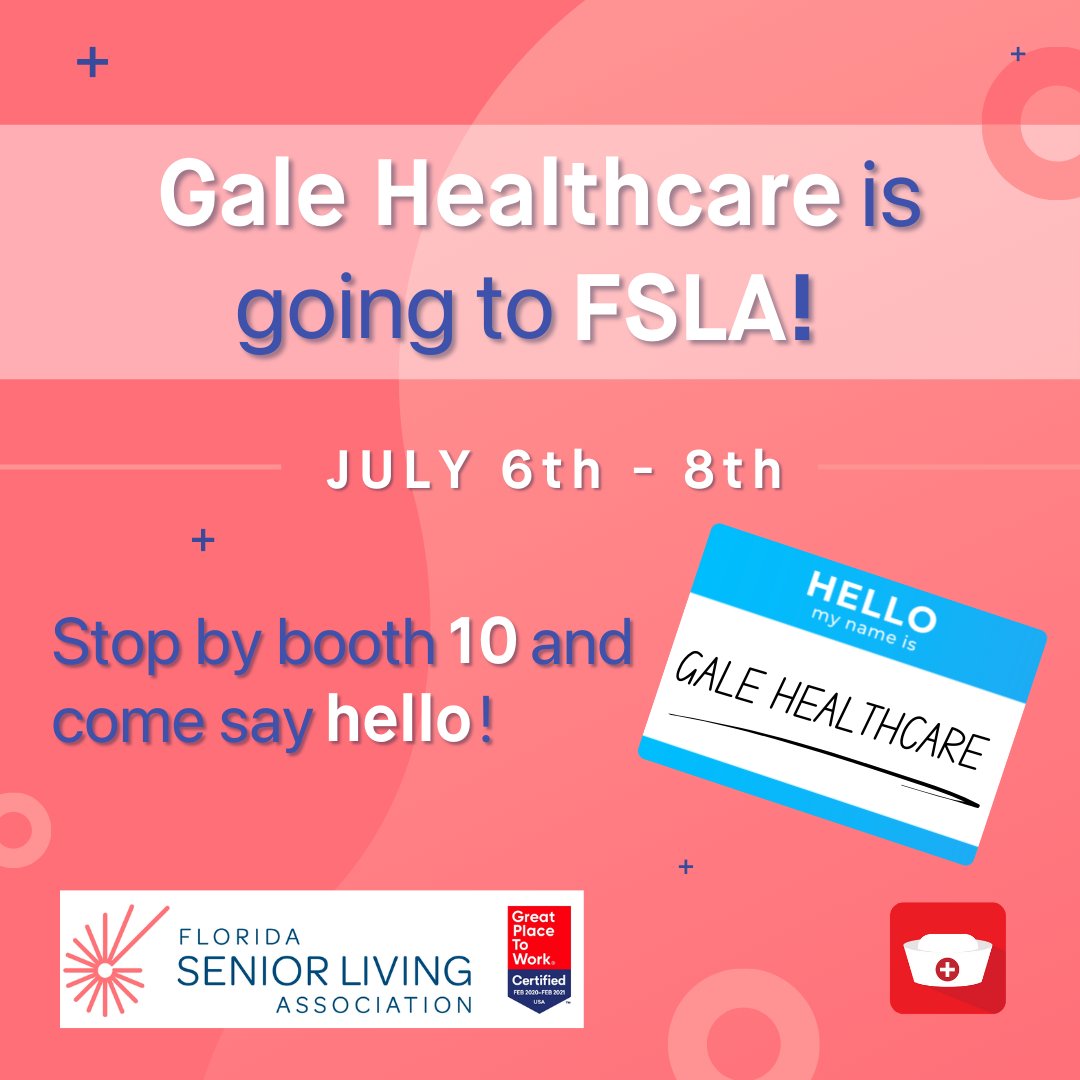 GaleHealthcare's tweet photo. Gale Healthcare will be in Orlando in two weeks for @FLSeniorLiving's 2022 Senior Living Conference. Come by booth 10 to learn how Gale can provide the staffing you need!

#UseGale #FSLA2022 #FloridaSeniorLivingAssociation #FSLAConference #facilities https://t.co/H8G1thZVDM