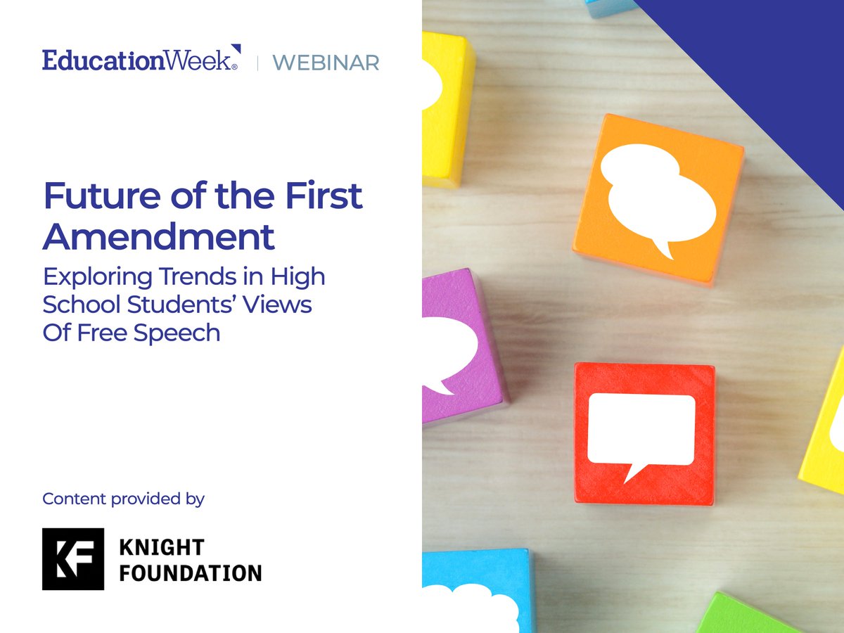 knightfdn's tweet photo. During the panel, Knight’s @ashleyzohn will unpack recently published findings from our 8th annual national survey tracking how high school students’ views of #freespeech are changing over time: https://t.co/6fJKoJq246 (2/2) #knightresearch #EWWebinar cc: @educationweek https://t.co/1OQlgC0jK9
