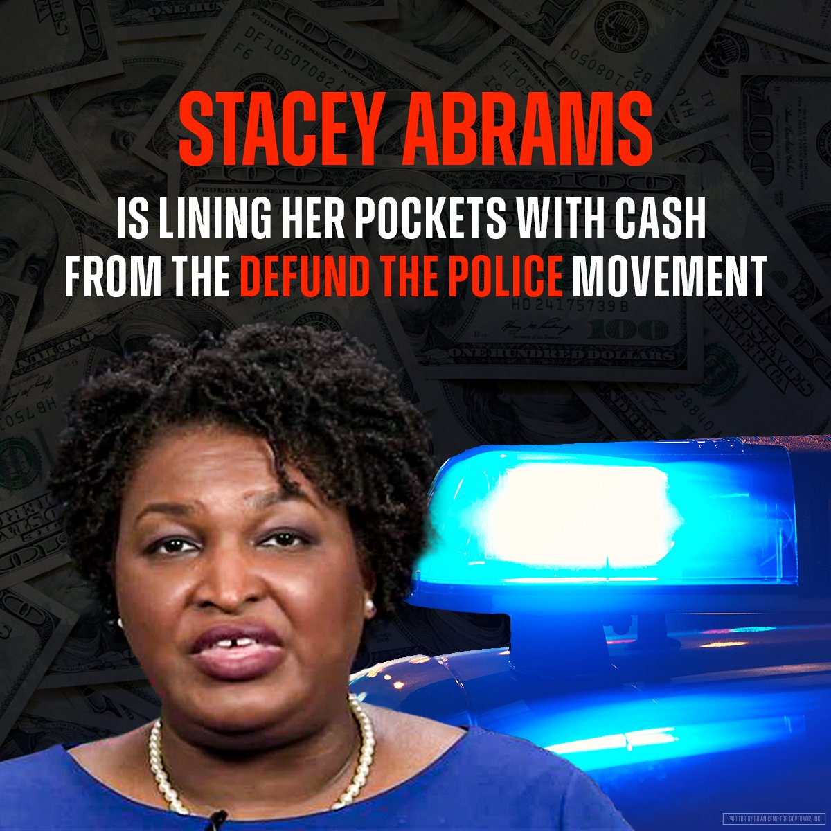 Stacey Abrams was paid $52,500 to serve on the board of a radical group that has called to DEFUND and even ABOLISH the police! Stacey Abrams' radical agenda puts law enforcement at risk, while putting Georgia families in danger.