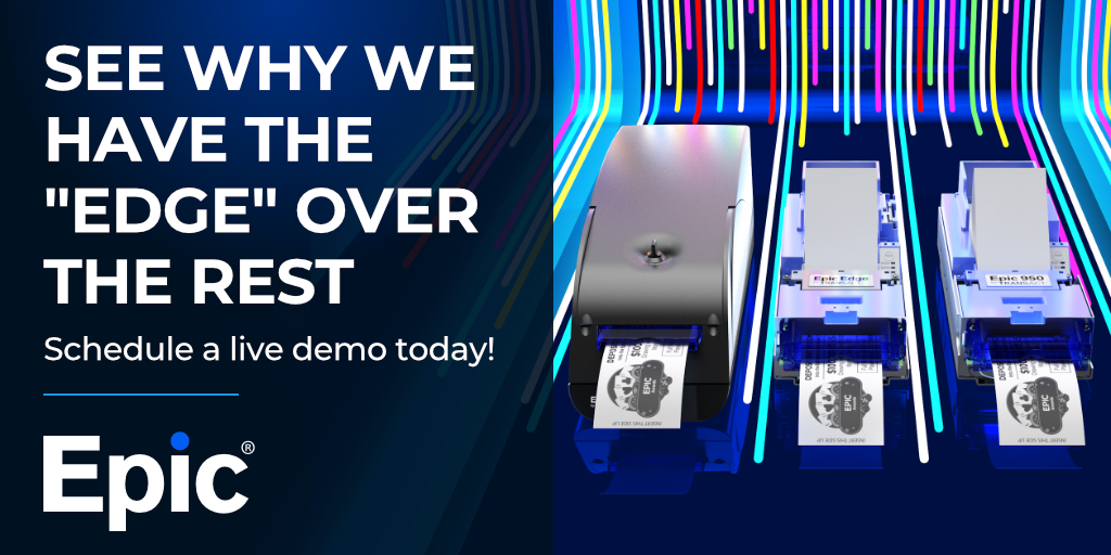 TransActTech's tweet photo. Our #EpicEdge printers are the best in #gamingtechnology! Need proof? We provide live demos so you can view our printers up close and personal to see how we have the "edge" over the rest with the most innovated printer on the market. Schedule with us today https://t.co/jemir3CzZl https://t.co/Gq52HFWLPa