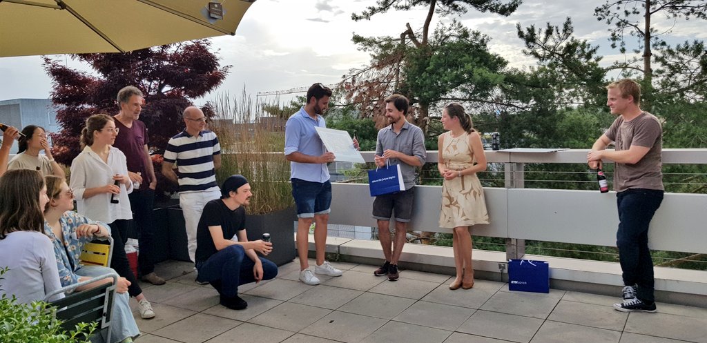Picotti_Lab's tweet photo. Today - in both good and bad weather ☀️⛈ - we have to say goodbye to two great lab members: Marie (@MarieMackmull) and Patrick (@PatrickStalder1). We wish you both all the best and thank you for a great apéro together! https://t.co/T4yhXI6ORf