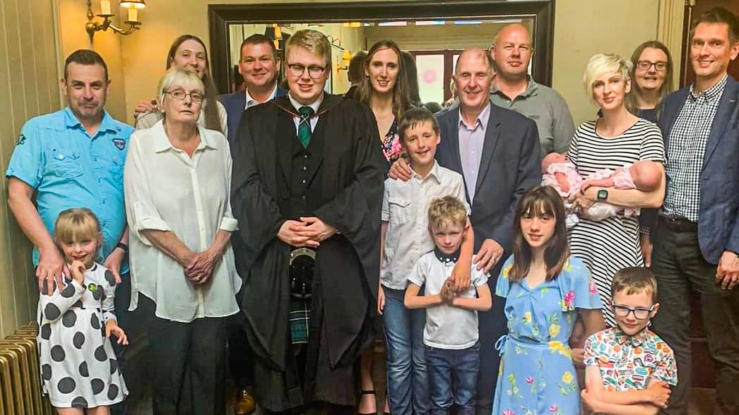 DrIMcLellanUWS's tweet photo. Proud Uncle Alert! Congrats to @john_j_wilson_ who Graduated today with a BSc (Hons) in Chemistry from Glasgow. Customary group pic followed!

📷 @lesley13mps https://t.co/VBnKvhU2YW