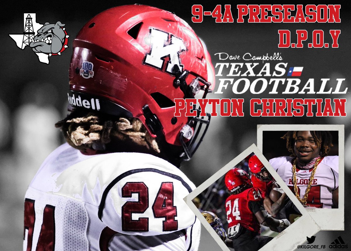 kilgore_fb's tweet photo. New issue of @dctf means pre-season hype! Congrats to @peytonchristia for Preseason Defensive Player of the Year honors. We will also start the season ranked #8 in 4A-D1. The season is getting closer and closer! #STATE #EAT #RespectTheK https://t.co/VaCD6ueQDa