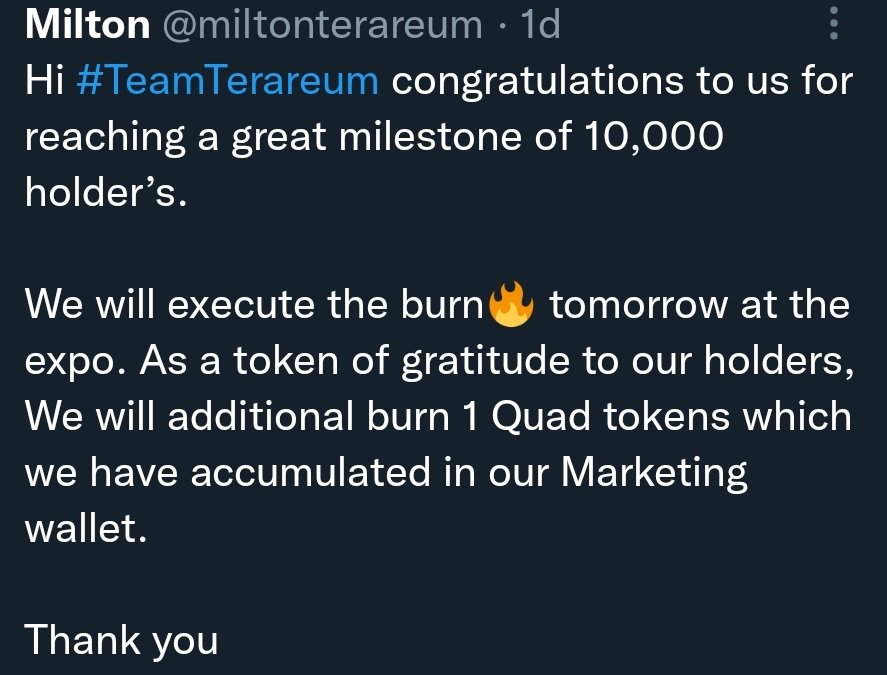 #TeraTribe
#Terareum growth continues strong!
Thank you to all of #TeraTribe for your support,  for spreading the word, and your unwavering belief in the process!
Milton, <a href="/miltonterareum/">Milton</a> has so much more in store for us all 👀

Are YOU ready?

1 more Quad to Burn!
@terareum
