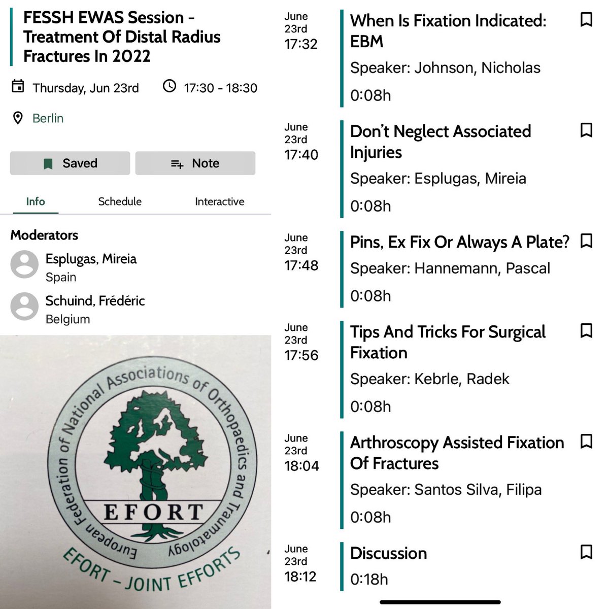 Awesome session, conjointly organized today by <a href="/FESSHEurope/">FESSH</a> and @EWAS, at the <a href="/EFORTnet/">EFORT</a> Congress in Lisboa. Treatment of Distal Radius Fractures in 2022. 
Thanks to all faculties : Nicholas Johnson, <a href="/DraEsplugas/">Dra. Mireia Esplugas</a>, Pascal Hanneman, Radek Kebrle and  Filipa Santos Silva.