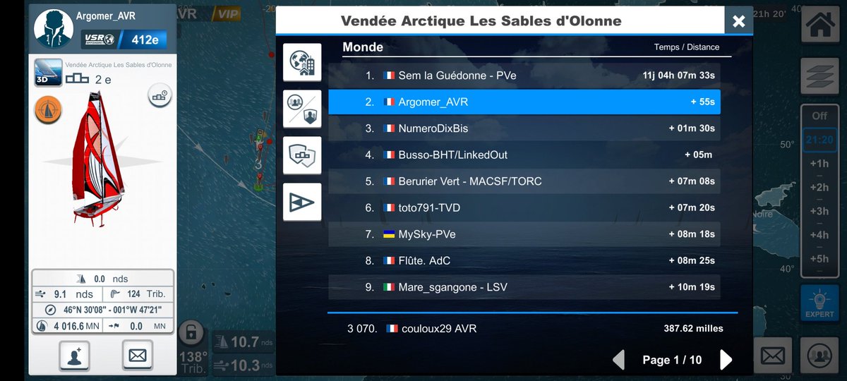 La team AVR est fière de la seconde place d'Argomer Claude sur la Vendée Artique...55 secondes derrière sem la guedonne. Une superbe place sur une course très compliquée très beau podium <a href="/VirtualRegatta/">Virtual Regatta</a>