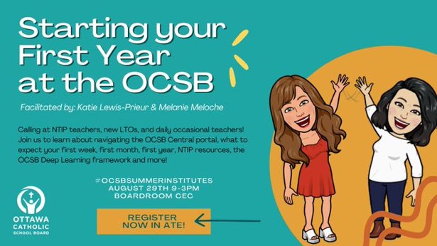 Starting as an educator with the <a href="/OttCatholicSB/">Ottawa Catholic School Board</a> this coming fall?  We’d love to help you prep for what to expect with our Summer Institute session!  You can register for the session in ATE. <a href="/MrsMelocheOCSB/">Melanie Meloche (she/her)</a> #ocsbNTIP <a href="/ocsbLead/">Leadership Development Team</a>