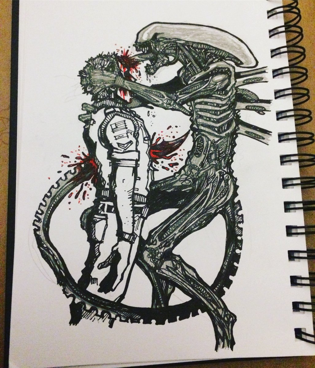 Jonbloor7's tweet photo. Lastly, a Recon/Pathfinder droid design, complete with shoulder mounted Longbow Radar🤣. And of course, the 'Big Chap' doing a double number on some poor geezer.
Getting back into illustration (digitally too) via Twitch streaming. Come visit sometime! #combatdroid #xenomorph https://t.co/8rT8hUVOpn