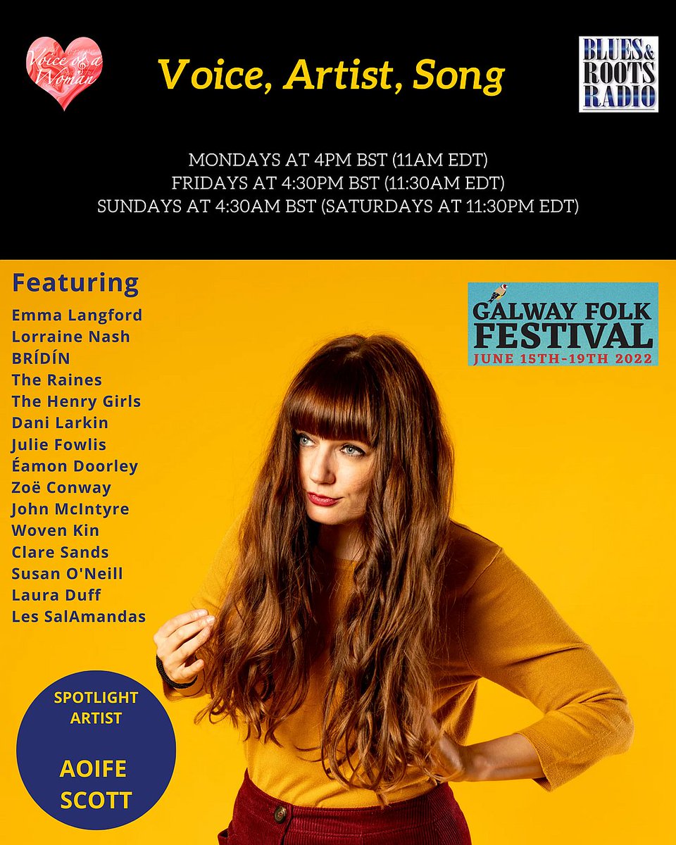 Tomorrow on <a href="/BluesRootsRadio/">The Sound Cafe</a> there is a special dedicated to <a href="/FolkFestGalway/">Galway Folk Festival</a> featuring some stunning women in Irish folk. <a href="/aoifescott/">Aoife Scott</a> is the spotlight artist of the week with two songs from her and she tells you in her own words what they mean to her.