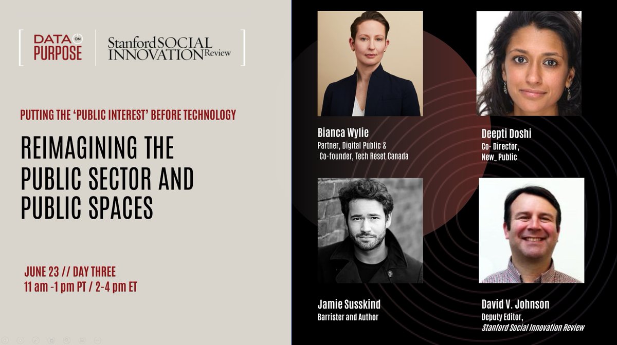 SSIReview's tweet photo. What's the path forward for building digital spaces in the public interest? @jamiesusskind, @deeptidoshi, and @biancawylie are taking questions now at #SSIRData #PublicInterestTech https://t.co/x5CF2T0etC https://t.co/O2EqFMisbi