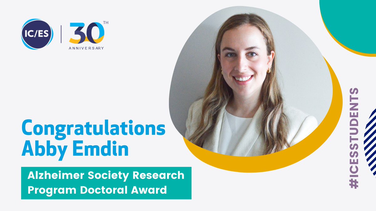 Congratulations to Life Stage Research Program PhD student <a href="/AbbyEmdin/">abbyemdin</a> who has been awarded a 3-year Alzheimer Society Research Program Doctoral Award. Her thesis explores potentially inappropriate prescribing in people with dementia: bit.ly/3QKVQe4 #ICESstudents #awards