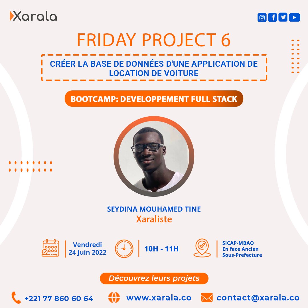 xaralatech's tweet image. #fridayproject
Venez découvrir les projets que nos #Xaralistes ont réalisé pendant la sixième semaine du programme #Fullstack &amp;amp; #CM 🔥
La présentation sera disponible aussi en ligne sur nos différents réseaux sociaux à  partir de 10H00.
Rendez-vous au sommet 🚀🚀🚀
#bootcamp