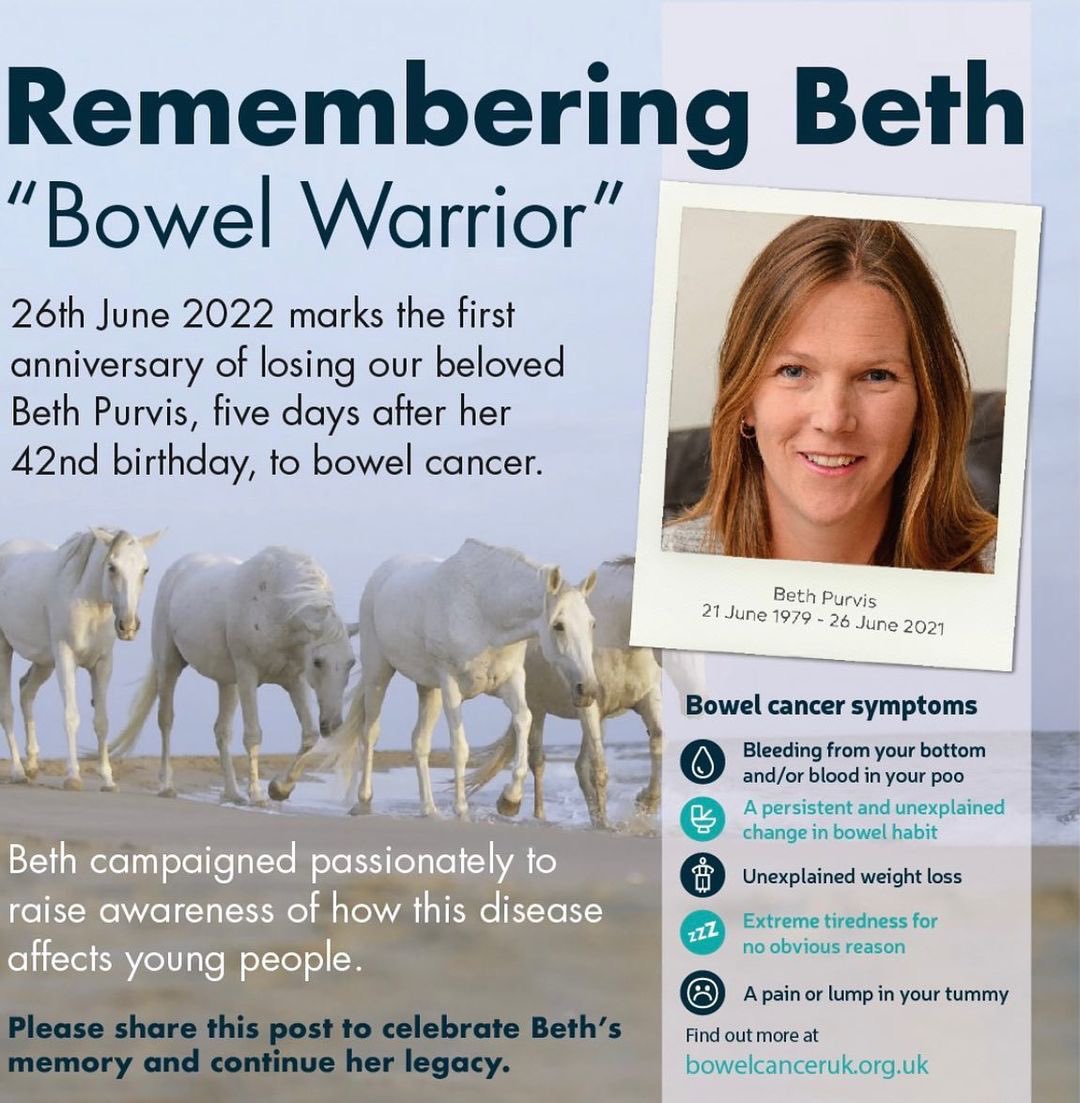 abbi_blakey's tweet image. On 26th June 2021 we lost our dear friend Beth @BowelWarrior to bowel cancer.

Please read and retweet to help reach 1,000 shares of this post by 26th June 2022, to honour her memory and legacy.

Worried about symptoms? Read the post and check: @bowelcanceruk @bowelbabe
