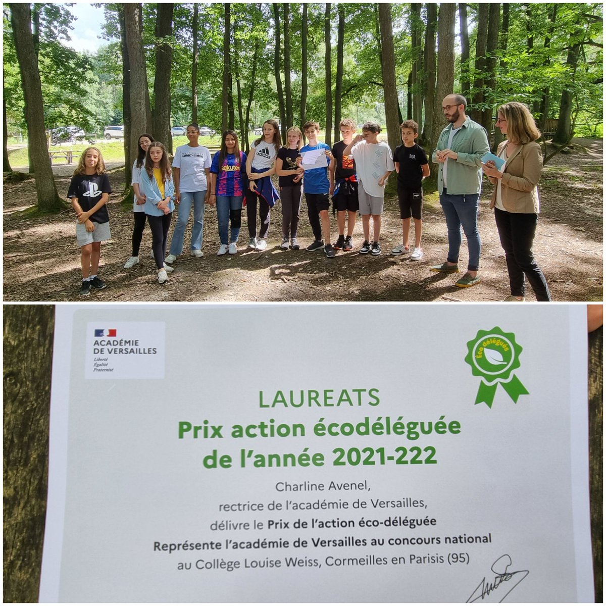 Bravo aux éco-délégués qui remportent le prix de l'action éco-déléguée de l'année.🥳
Aujourd'hui, une cérémonie de remise de prix, champêtre et instructive 👍🏻
<a href="/acversailles/">Académie de Versailles</a> @edd_versailles <a href="/fbouteloup1/">Florence Bouteloup</a> @AntoineQuinio <a href="/Les_Yvelines/">Les Yvelines</a> <a href="/valdoise/">Département du Val d'Oise</a>