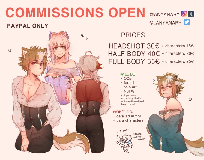 I finally have time to open commissions again! ❤️ #commissionopen #commissions #Genshinlmpact #CommissionSheet 