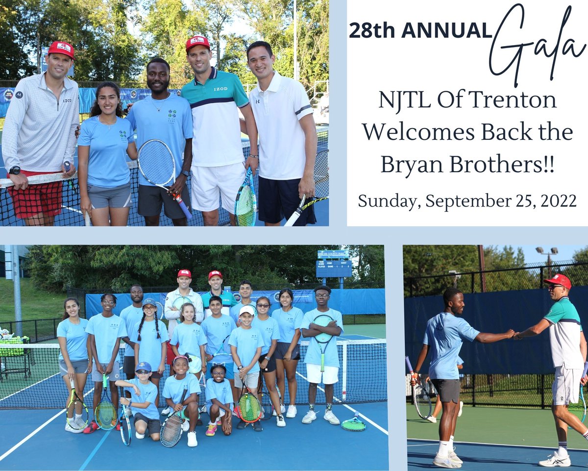 NJTL Of Trenton is proud to welcome back the Bryan Brothers <a href="/Bryanbros/">BRYAN123BROS</a> <a href="/Bryanbrothers/">Mike Bryan</a> for our 28th Annual Gala on September 25th!! You don't wanna miss it! #njtlt #gala #guests #ustaf #ustams