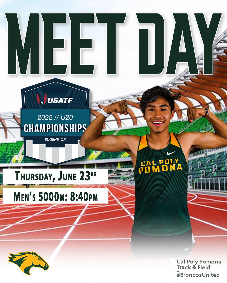 CPPxctf's tweet photo. Ricardo Vargas toes the line tonight at 840pm in the 5000m. He represents the Broncos at the US U20 Championships at historic Hayward Field in Eugene, OR. Watch live - https://t.co/Mirxz5blaE https://t.co/L7IahG1lMj