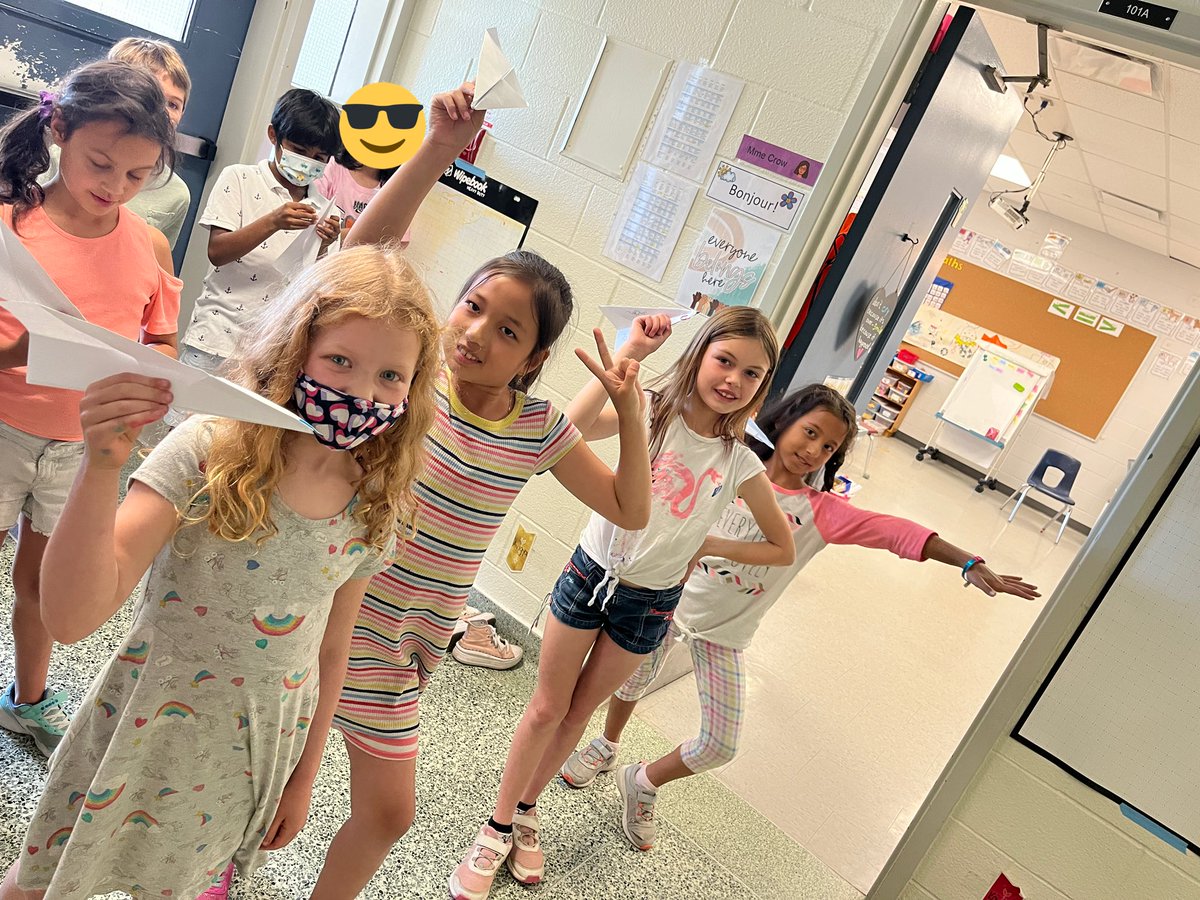 mmecrow's tweet photo. It’s day 5 left of school and today we’re having a paper airplane contest!!! Everyone got a turn to test their plane! Who’s went the furthest in each group? #stemchallenge #paperairplane #growthmindsetneeded #23MC @louisearbourfi https://t.co/SuIRntNqIj