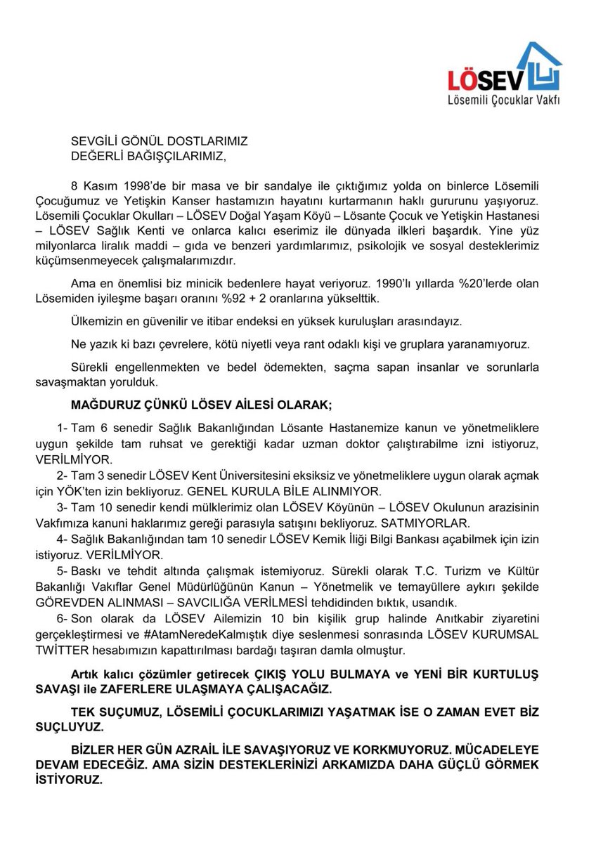 SEVGİLİ GÖNÜL DOSTLARIMIZ
DEĞERLİ BAĞIŞÇILARIMIZ,