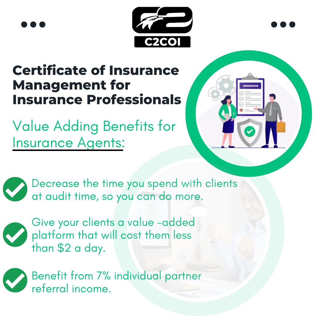C2_COI's tweet photo. As an insurance professional, you can spend considerable time helping your clients get ready for audit periods and ensure they are compliant. 

Learn how on our website: https://t.co/GNLtvJIm45

#c2coi #certificateofinsurance #certificate #management #sdvosb #veteranowned https://t.co/GjBq8cuJsW