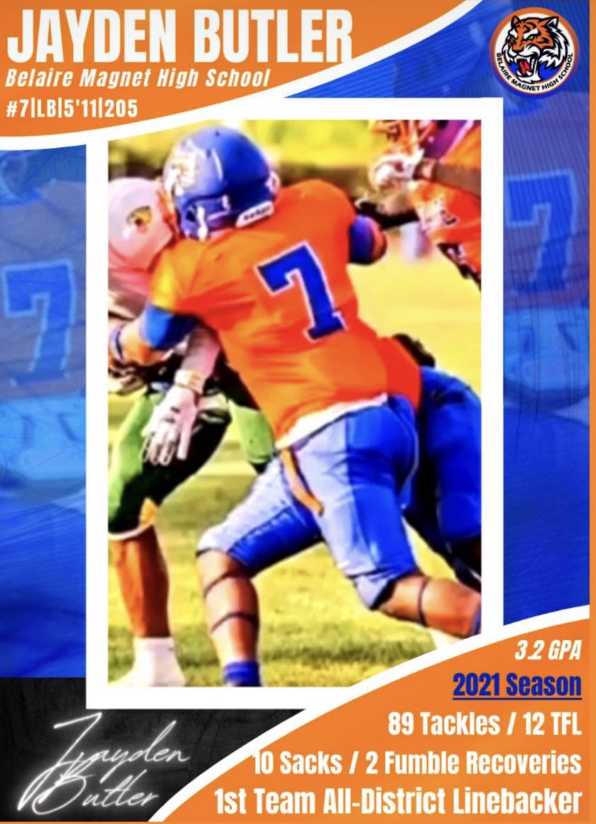 ByronWADE17's tweet photo. The anchor of the Belaire Defense is C/o 2023 LB Jayden Butler @geauxjayden7 https://t.co/9gu8vopRTz