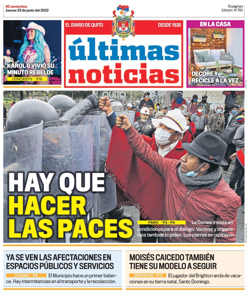 Hay que hacer las paces

Nuestra portada de hoy, jueves 23 de junio del 2022 🙏❤️🗞️