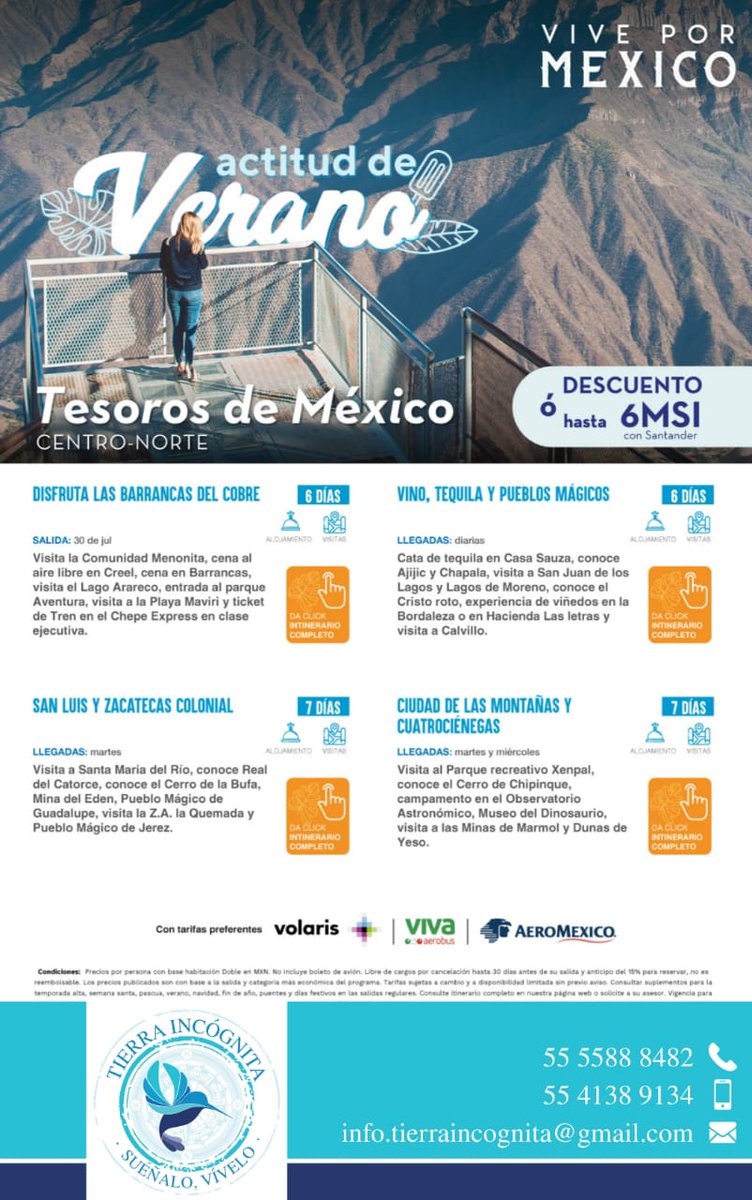 TierraIncMX's tweet photo. 🚨Cotizaciones, reservaciones e información al 55-41-38-91-34 o vía whats app y al correo electrónico info.tierraincognita@gmail.com o MD🚨

🧳Siempre la mejor experiencia en viajes🧳 https://t.co/6ZF3gkIaWF