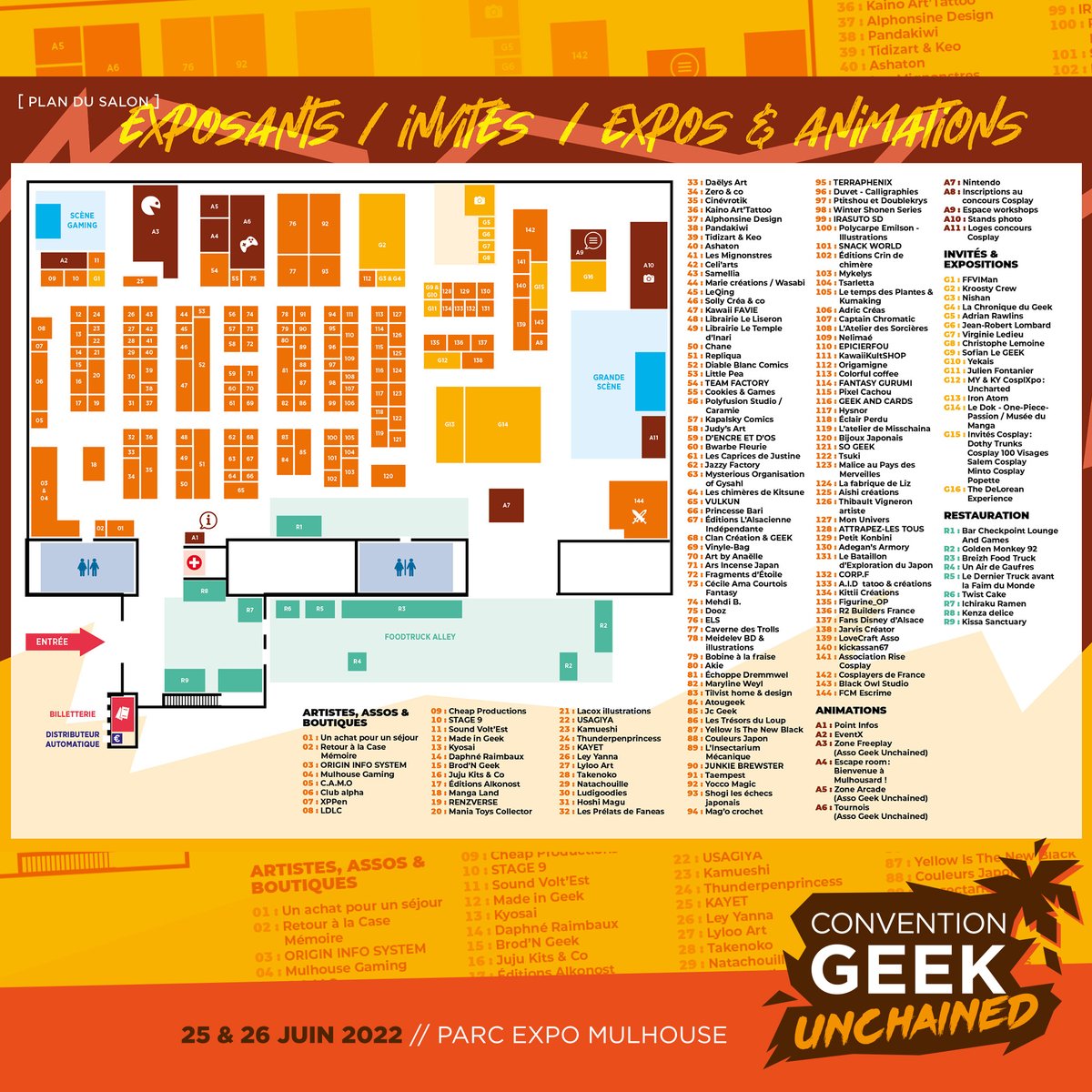 Si vous aviez peur de vous perdre ou de louper quelque chose… Il vous quelques heures pour l’apprendre par cœur !

Voici le plan de notre 6ème Convention #GeekUnchained qui se déroulera les 25 &amp; 26 juin au <a href="/ParcExpo68/">Parc Expo</a> de #Mulhouse !