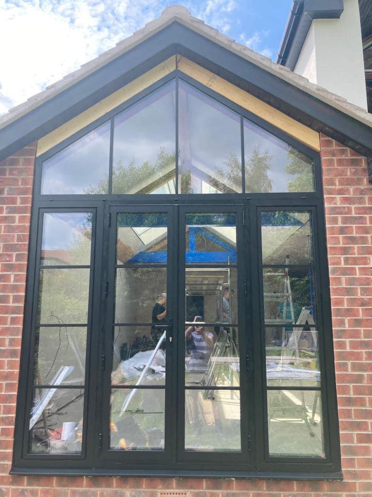 nheadford's tweet photo. Not bad for a French door, tilt turn windows and a gable! All in one frame, Decalu88 means the new thermal regulations do not stop you being creative https://t.co/xSiEXQvpNJ