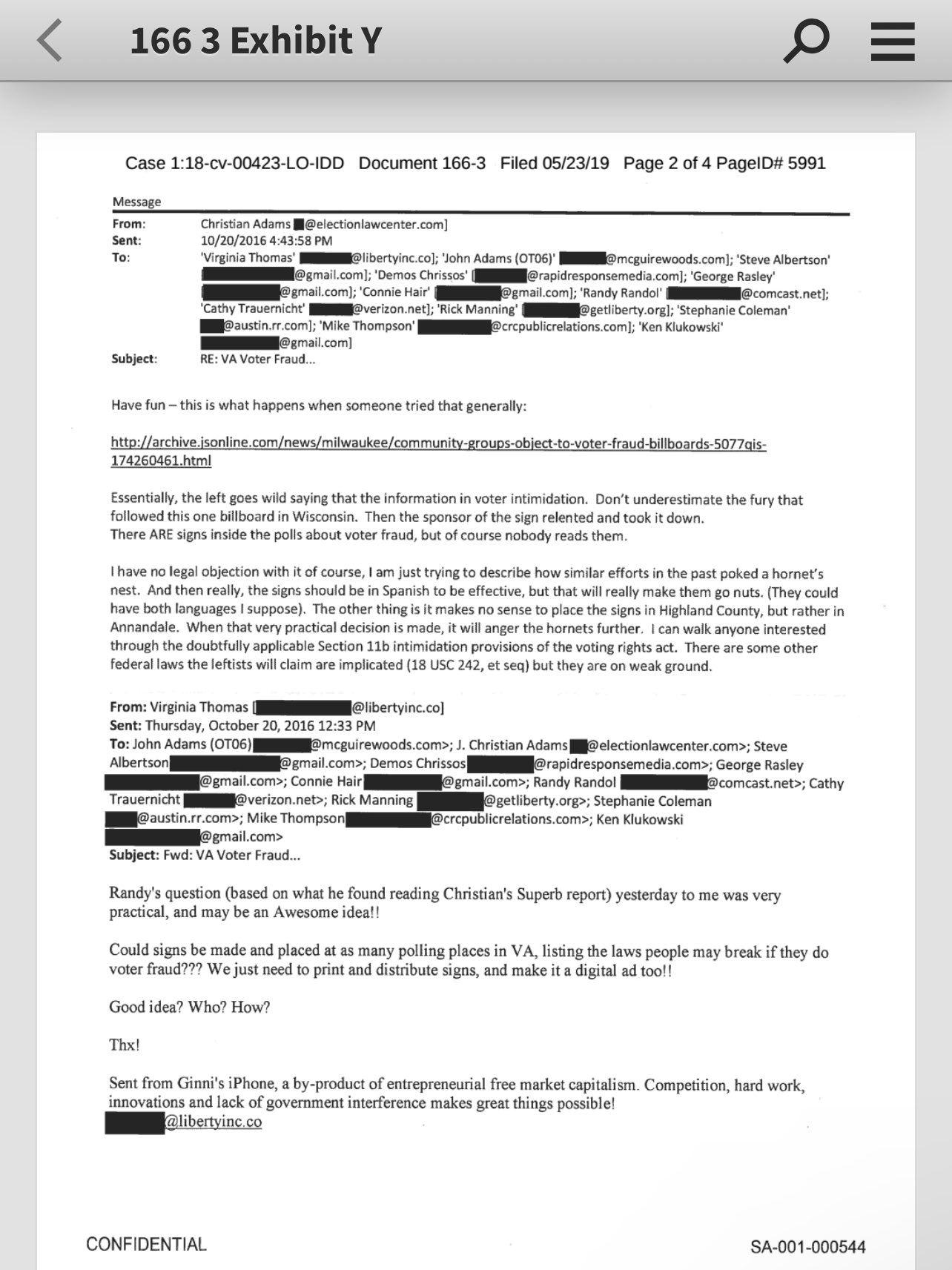 Mudpuppy🫶🏻🫶🏽🫶🏿🇺🇦 on Twitter: "Well, well, well. Here's an email  from October 2016 discussing VA voter fraud. Both Ken Klukowski and Ginni  Thomas are on this email, meaning that she most likely knows