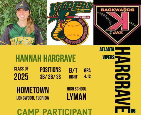 So excited to attend The Backwards K camp this Friday and to meet and learn from amazing college coaches! <a href="/VipersHargrave/">Atlanta Vipers Hargrave 18u</a>
