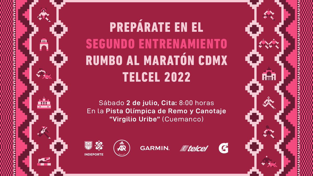 MaratonCDMX's tweet photo. ¡Continúa preparándote para el Maratón de la Ciudad de México @Telcel! 
🏃🏻‍♀️🏃🏻‍♂️Segundo entrenamiento rumbo a nuestra fiesta deportiva. 
📆 2 de julio ⏰ 8 horas. 
📍 Pista de Remo y Canotaje Virgilio Uribe. https://t.co/4MHqbtVA4q