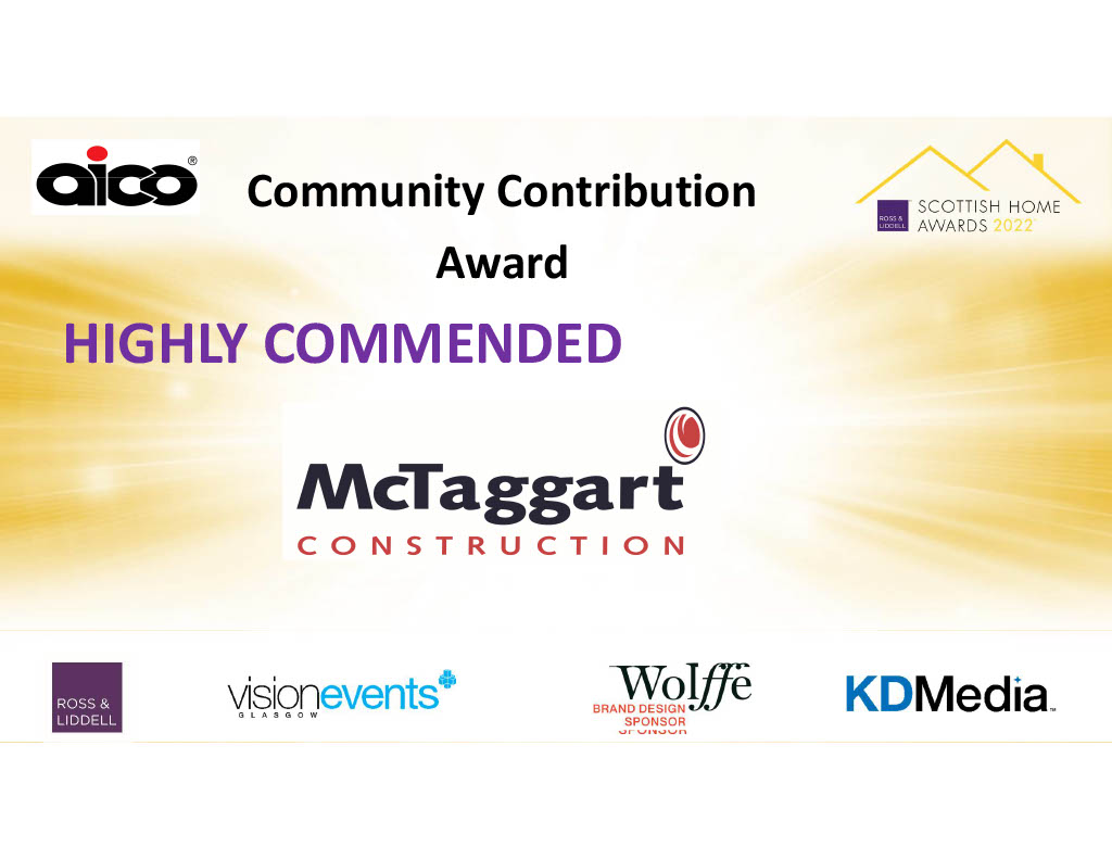 The HIGHLY COMMENDED for Community Contribution Award sponsored by <a href="/Aico_Limited/">Aico</a> is <a href="/McTaggartGroup/">McTaggart Construction</a> #homeawards #scottishhomeawards