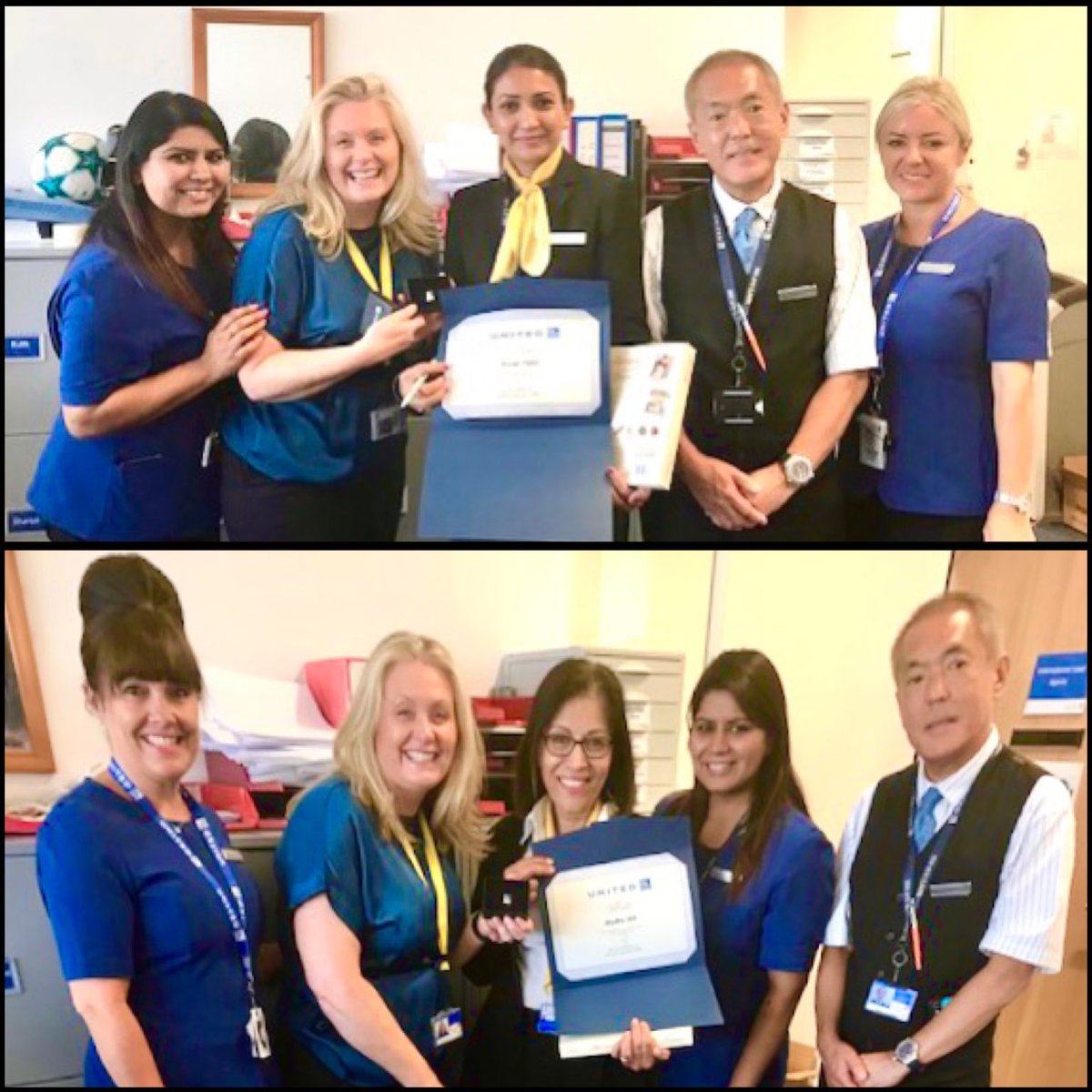 A wonderful celebration of 20yrs combined service @LHR PS today. Both our hardworking PSR’s Kiran & Madhu started on the same day 10yrs ago & celebrated together today. Well done on your milestone both of you. #BeingUnited @WeAreUnited @marisaatunited @aaronsmythe @ammyheathrow