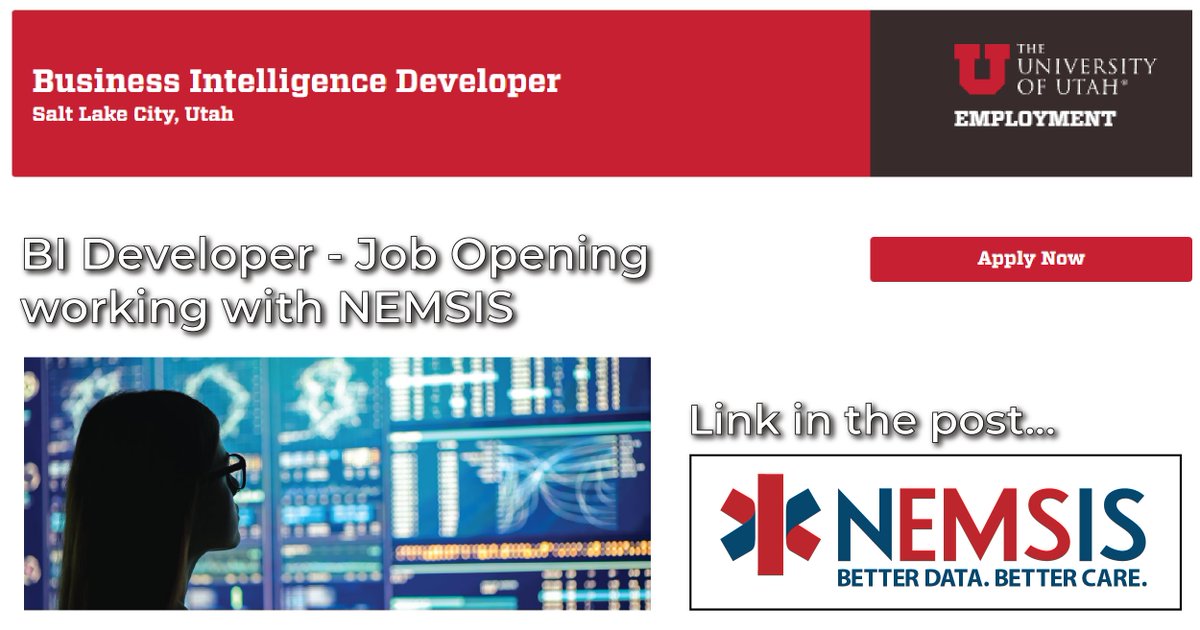 NEMSISTAC's tweet image. Qualified applicants are invited to join our modern and forward-thinking IT group. Be part of a robust team of fellow #BIdevelopers, software developers, systems administrators, systems architects, IT project managers, and technical support analysts. 
employment.utah.edu/salt-lake-city…