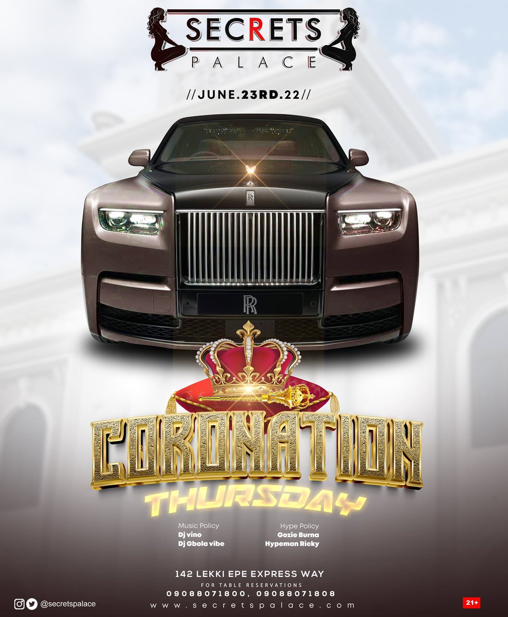 secretspalace's tweet photo. It’s Secretspalace Coronation Thursday🤴

The King vs The Crown!👑 who takes the CROWN tonight? Let see tonight at SECRETSPALACE only! 
#secretspalacegeng #thursdayvibes https://t.co/EdLrlllxD7