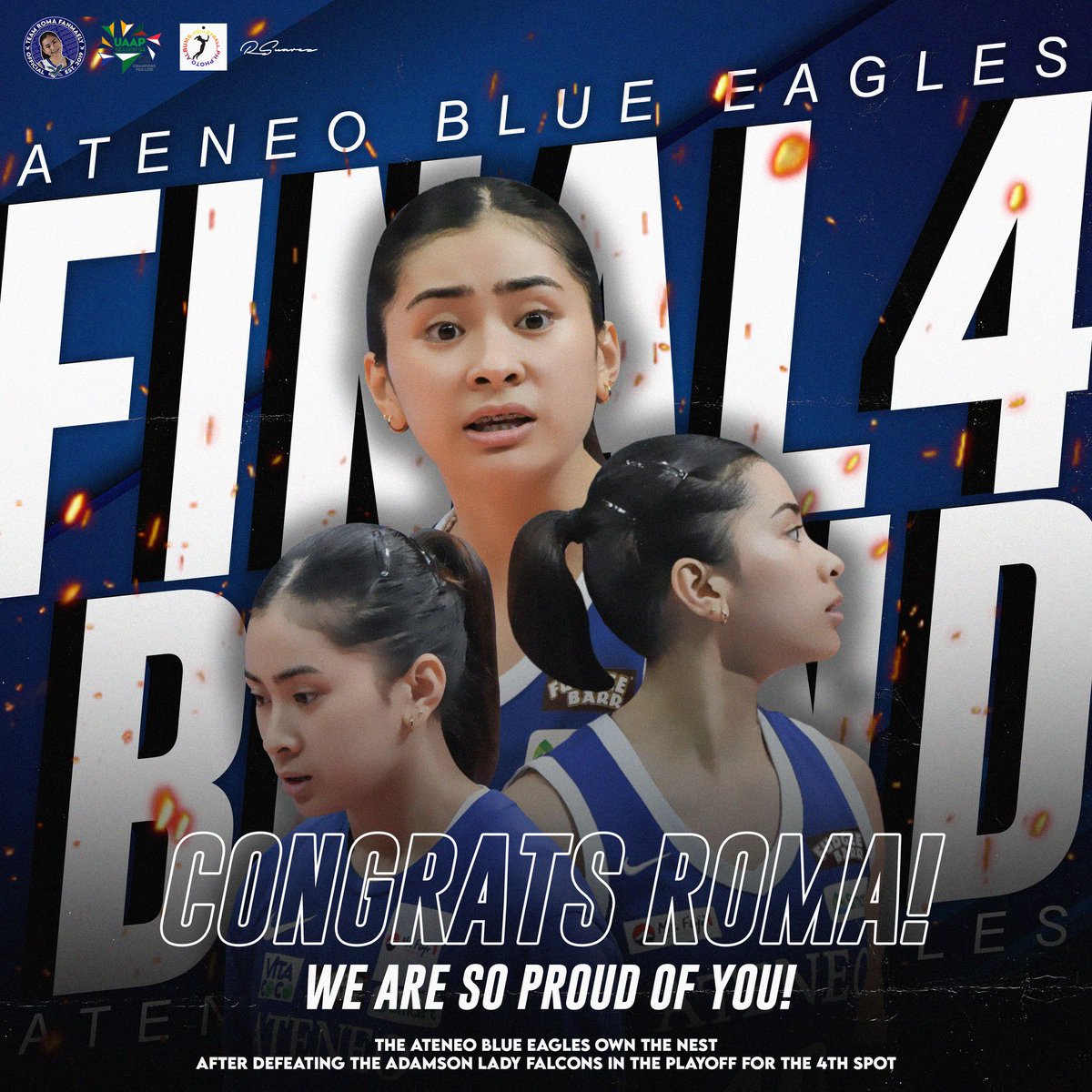 RMDfanMAEly's tweet photo. Final four it is!! ππ₯Ήπ¦
Congratulations @romamaedoromal
and to the whole team!! God bless, ladies β¨
#TakeFlightAteneo #UAAPSeason84 #AllForRMD https://t.co/gxNhjIj39f