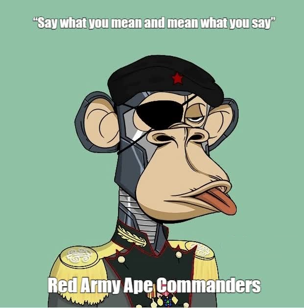 RAACommanders's tweet photo. Same Tribe, Same Bloodline Red Army Ape! 🟥

“Say what you mean and mean what you say.”

#redarmyapes #Web3 #NFTCommunity #NFTMarketplace #NFTMint #nfts #NFTProjects #RAACommanders #RedArmyApes https://t.co/yFd9kvb92o