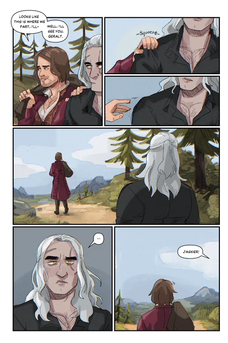 Goodbyes pg 1 of 3!
did a blurry cryptid picture of geralt and jaskier inspire me to make a 3 page comic 
ye 