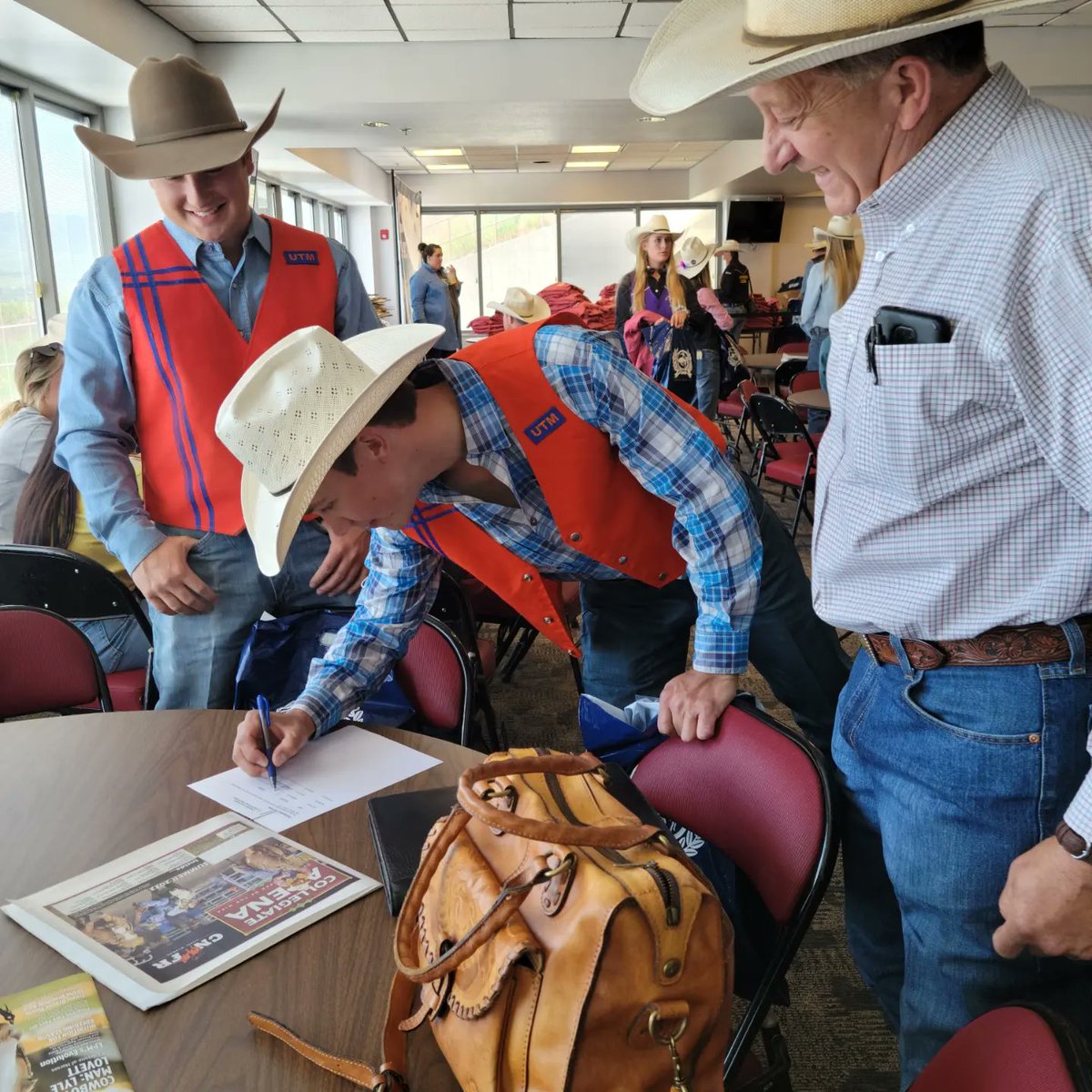 Check-in day at the College Finals. Tomorrow is 2 performances of Bulls, Broncs and Breakaway. Jack Smithson is up in the saddle bronc riding and has drawn a Vold Rodeo Company horse, #119 I'm a Bee.