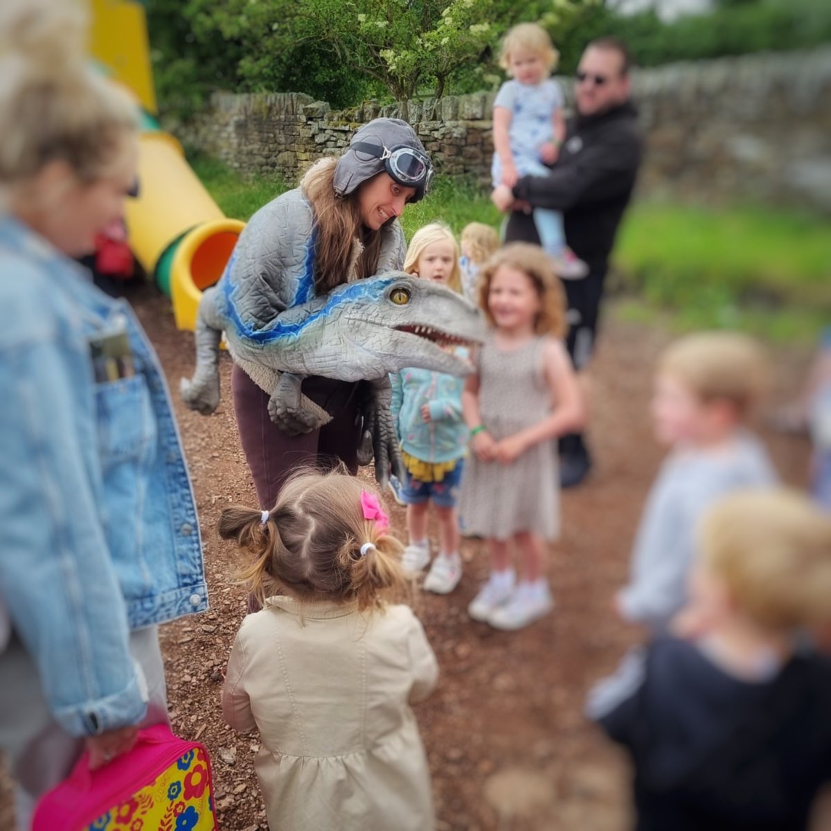 FunCastCo's tweet image. A fabulous day @WhistlestopV 
Palaeontologists young and older got the chance to meet Vernon our Velociraptor 🦖
