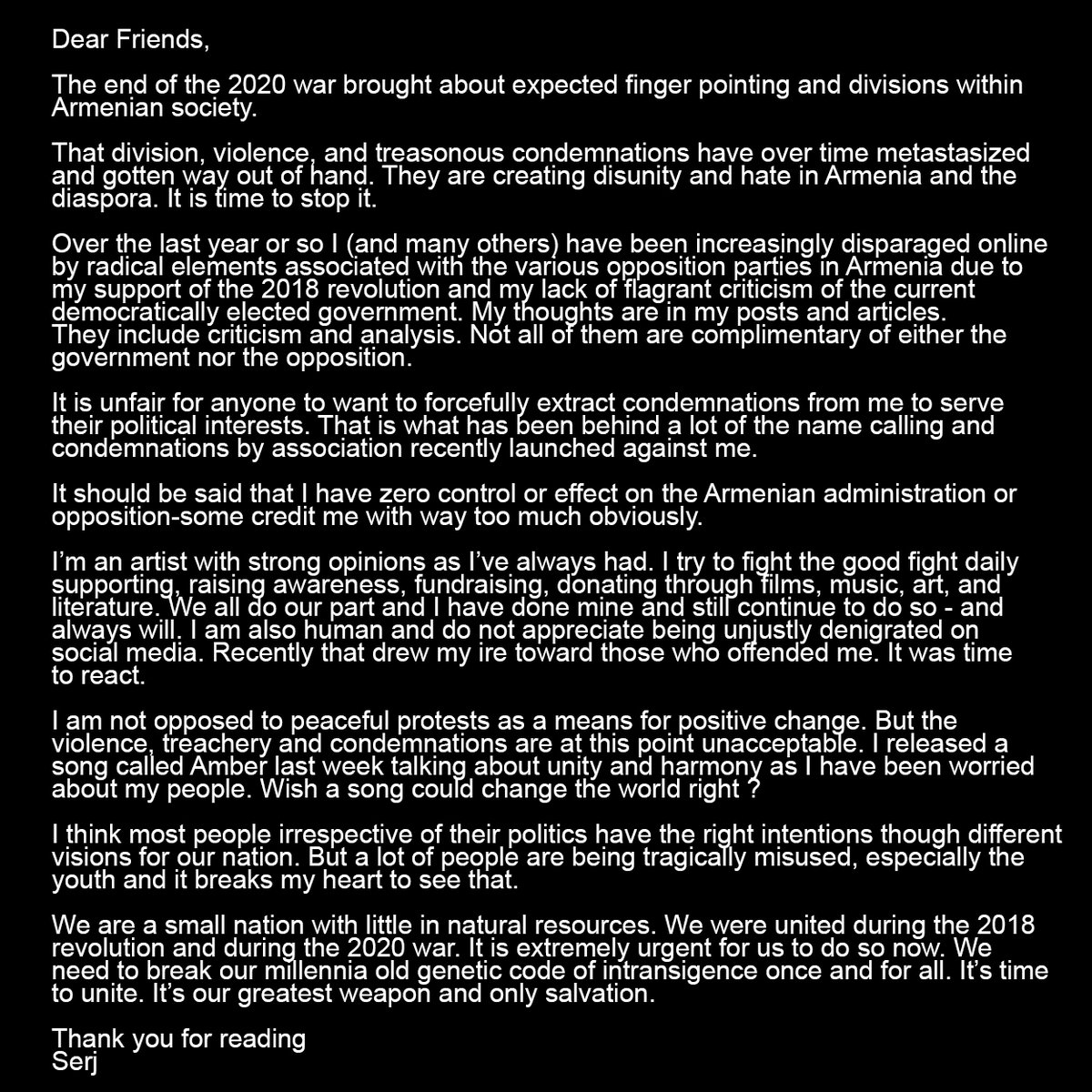 serjtankian's tweet image. 