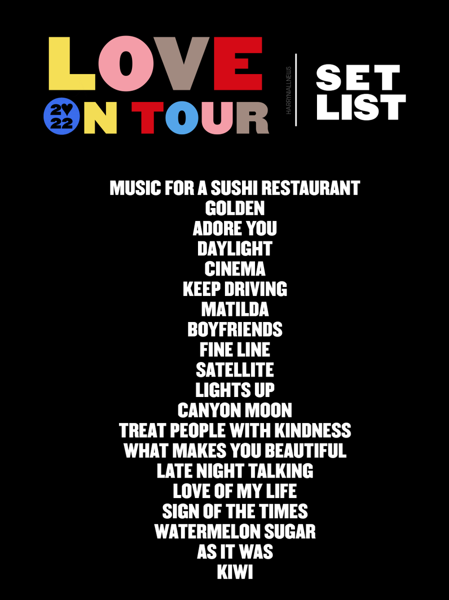 HarryNiallNews's tweet photo. HERE WE GO!
The official setlist for Love On Tour 2022!

#LoveOnTour2022 https://t.co/Bn7yjhejcx