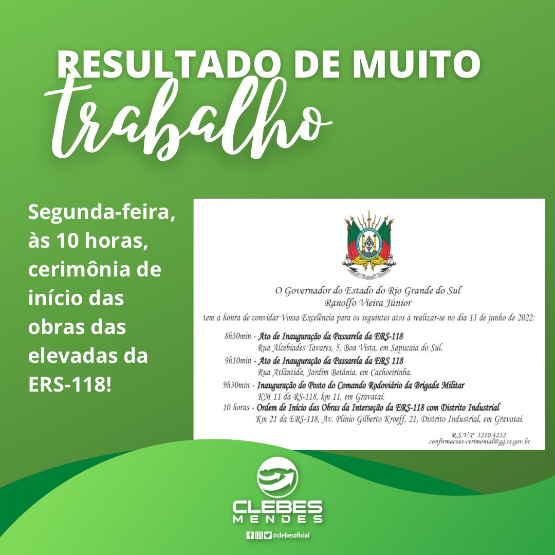 clebesoficial's tweet photo. ELEVADAS DA ERS-118 COM A CENTENÁRIO E DISTRITO INDUSTRIAL: RESULTADO DE MUITO TRABALHO!

Depois de muito esforço, e de lutar contra aqueles que sempre duvidaram desta obra, o dia em que ela sairá do papel chegou! https://t.co/mfKyGcz7lb