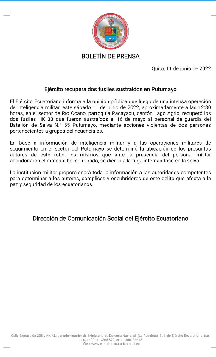 EjercitoECU's tweet photo. ‼️El Ejército Ecuatoriano informa‼️ https://t.co/7zc2oSqbkM
