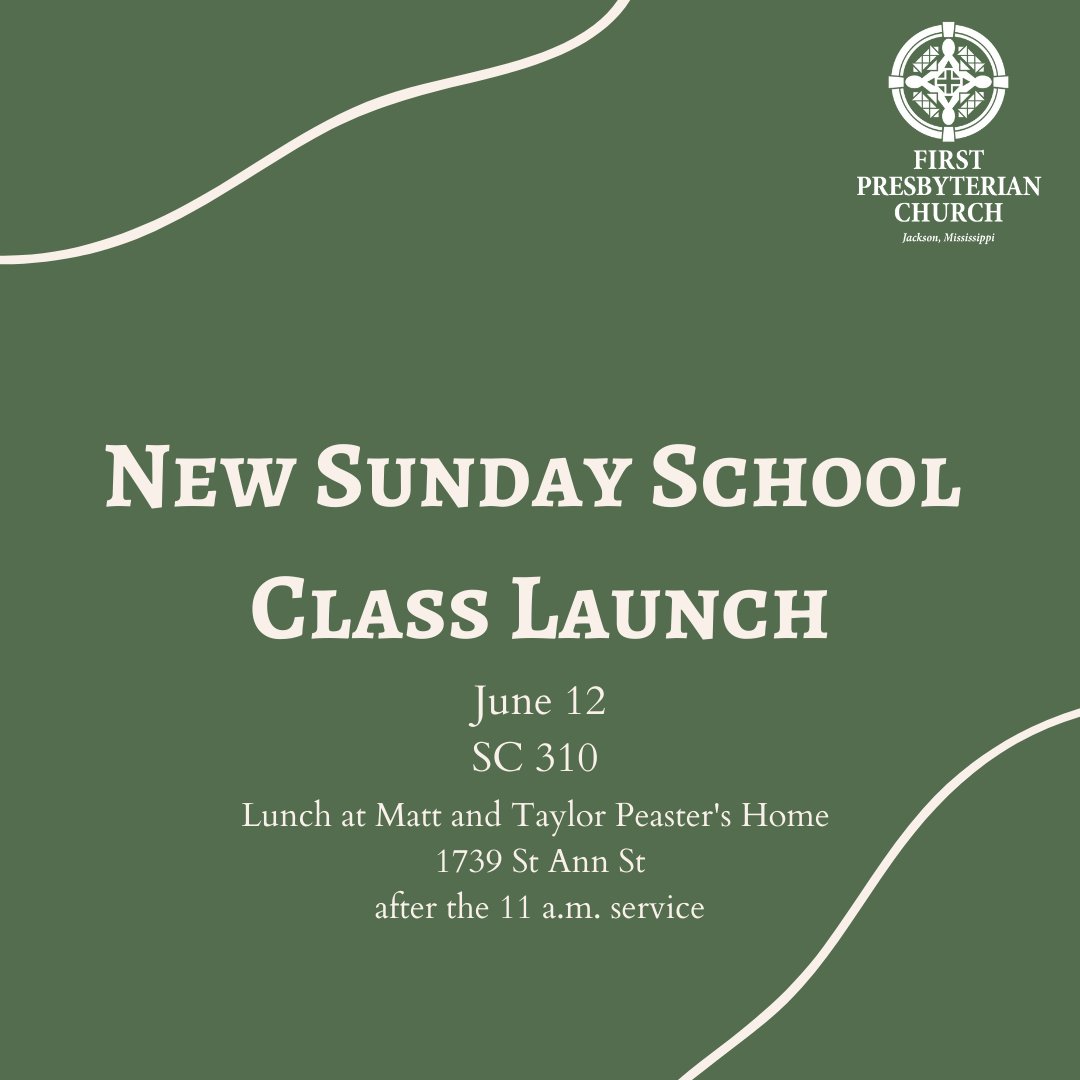 Our new Sunday School class launches tomorrow!. We will meet in SC 310 at 9:45 a.m. and our class will get together for lunch at the Peasters' home (1422 Lyncrest Ave.) following the 11 a.m. service. Interested in joining the new class, message us for more information!