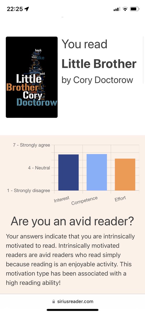 catrad's tweet image. Just finished reading Little Brother by Cory Doctorow as part of the #ReadingBehaviourStudy with @EReaderStudy. Was weird reading a book about state surveillance whilst knowing my every page turn is being tracked for the study 🤣