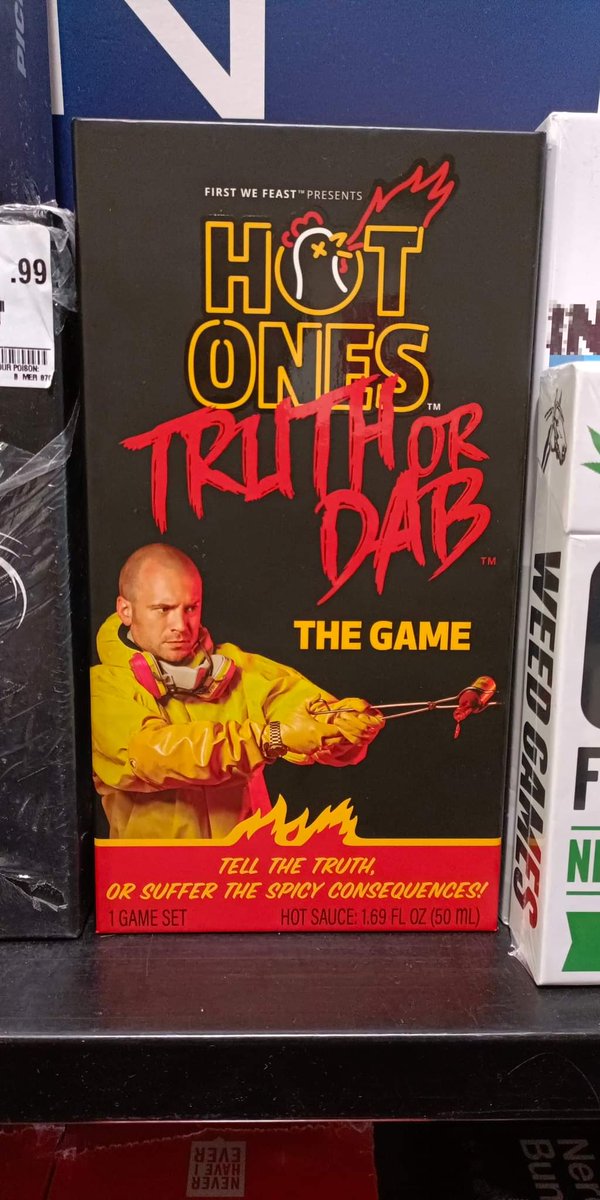 PsychoboyUK's tweet photo. So I found @firstwefeast @hotonesgameshow truth or dab in @hmvtweets today! Not gonna lie everytime I watch hot ones I'm like "please the last dab is easy" I can now say No no it's not! DAMN THATS A SPICY MEATBALL! #TRUTHORDAB #hotones IT STILL TINKLES it is nice tho! https://t.co/LuLqjRxb8w